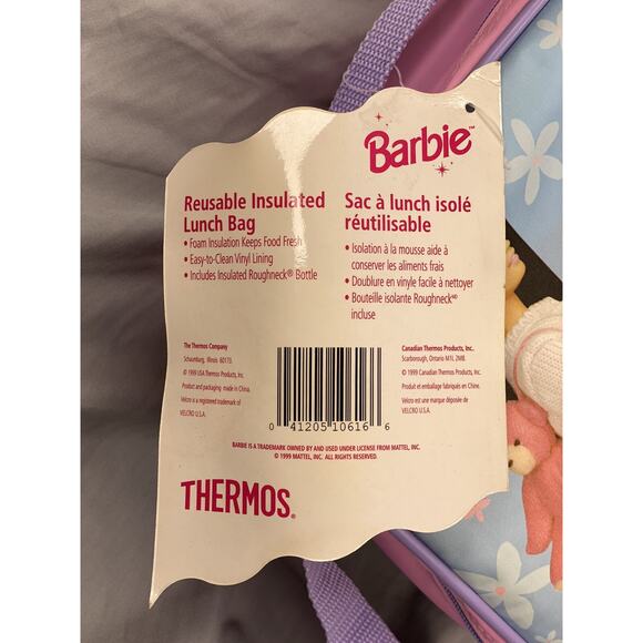 NEW 1998 Mattel Thermos Barbie LUNCH BOX BAG Soft Sided Insulated Bag 90s Extras - Picture 8 of 9